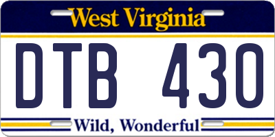 WV license plate DTB430