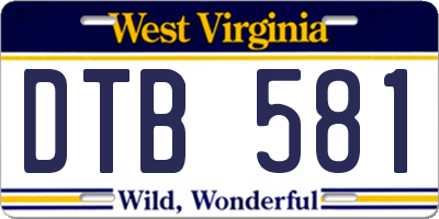 WV license plate DTB581