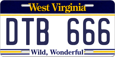 WV license plate DTB666