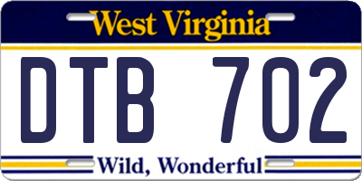 WV license plate DTB702