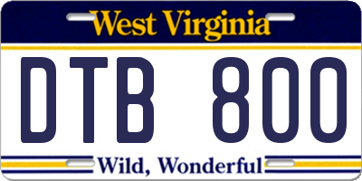 WV license plate DTB800