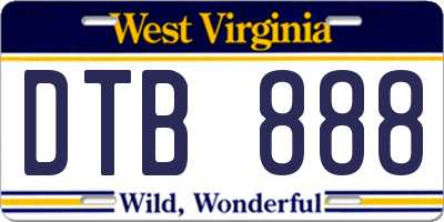WV license plate DTB888