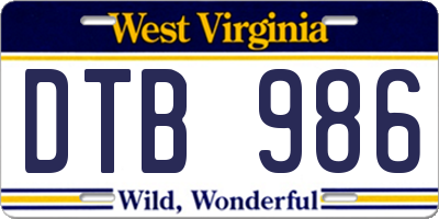 WV license plate DTB986