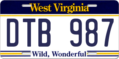 WV license plate DTB987
