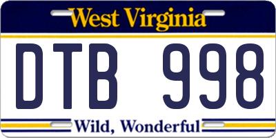 WV license plate DTB998