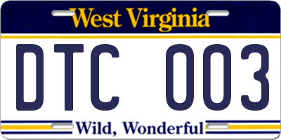 WV license plate DTC003
