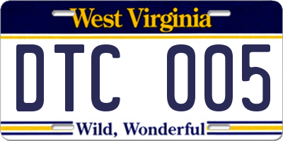 WV license plate DTC005