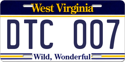 WV license plate DTC007