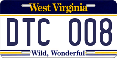 WV license plate DTC008