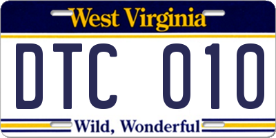 WV license plate DTC010