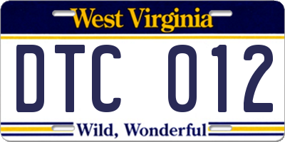 WV license plate DTC012