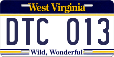 WV license plate DTC013
