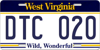 WV license plate DTC020