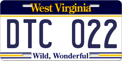 WV license plate DTC022