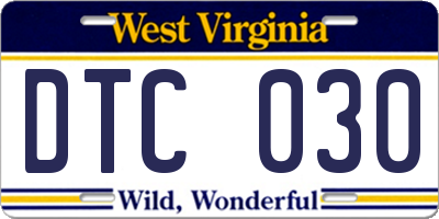 WV license plate DTC030