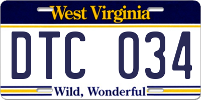 WV license plate DTC034