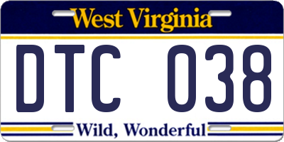 WV license plate DTC038