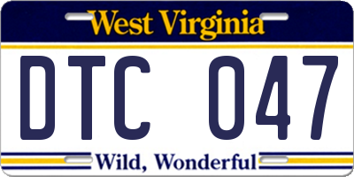 WV license plate DTC047