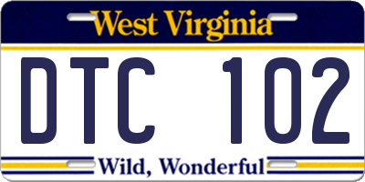 WV license plate DTC102