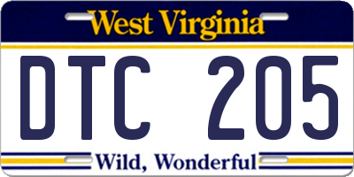 WV license plate DTC205