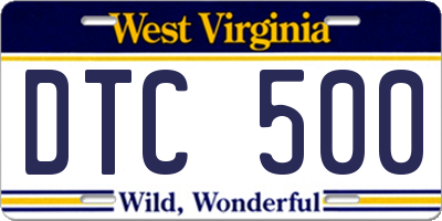 WV license plate DTC500