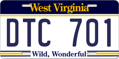 WV license plate DTC701