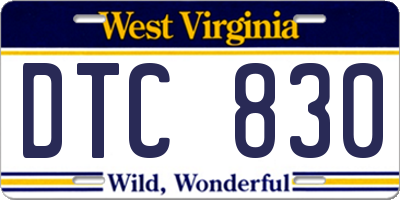 WV license plate DTC830