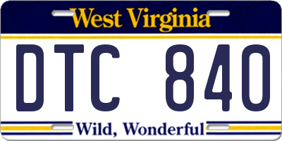 WV license plate DTC840