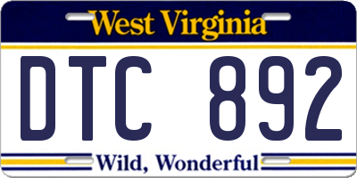 WV license plate DTC892