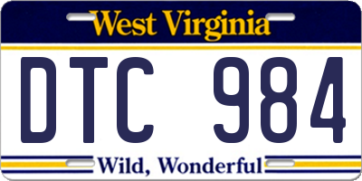 WV license plate DTC984