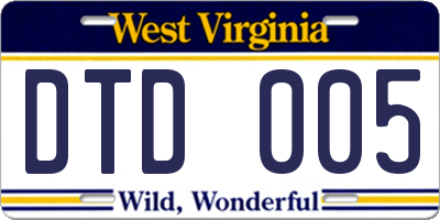 WV license plate DTD005