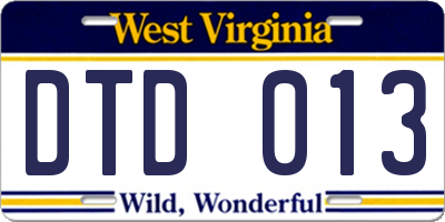 WV license plate DTD013