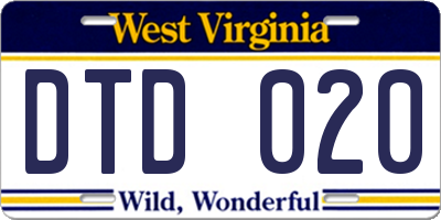 WV license plate DTD020