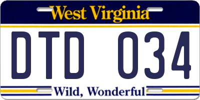 WV license plate DTD034