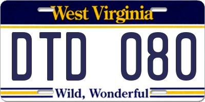 WV license plate DTD080