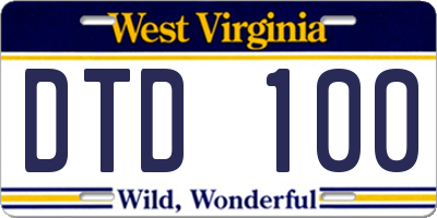 WV license plate DTD100