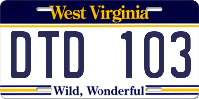 WV license plate DTD103