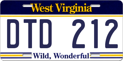WV license plate DTD212