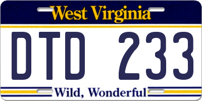 WV license plate DTD233