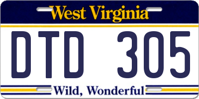 WV license plate DTD305