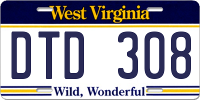 WV license plate DTD308