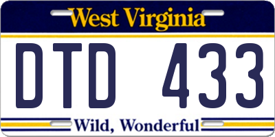 WV license plate DTD433