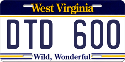 WV license plate DTD600