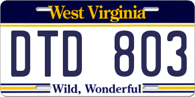 WV license plate DTD803