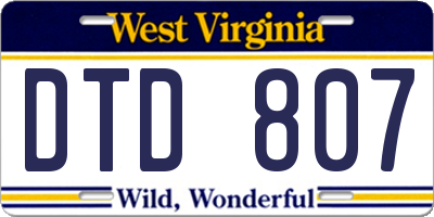 WV license plate DTD807