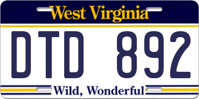 WV license plate DTD892