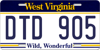 WV license plate DTD905