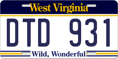 WV license plate DTD931