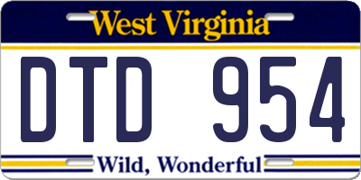 WV license plate DTD954