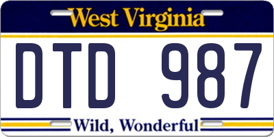 WV license plate DTD987